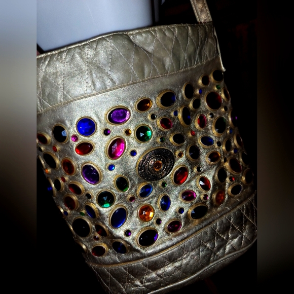 Viva of California Jeweled Leather Bucket Bag - Picture 5 of 15
